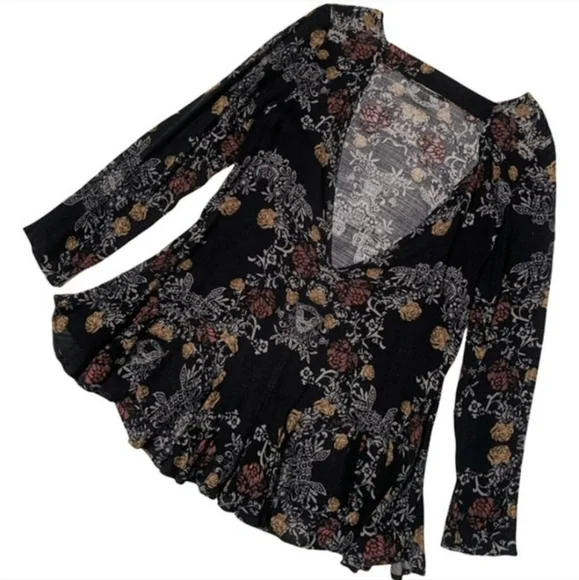 Free People Smooth Talker Tunic Raven Floral Open Back Dress - Picture 6 of 6